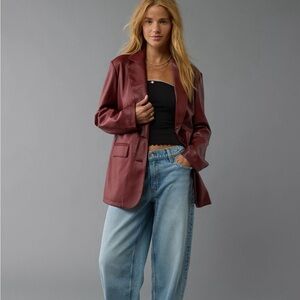 American Eagle Faux Leather Burgundy Blazer
